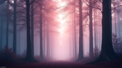 Obraz premium A Serene Pink and Purple Forest Enveloped in Mist.