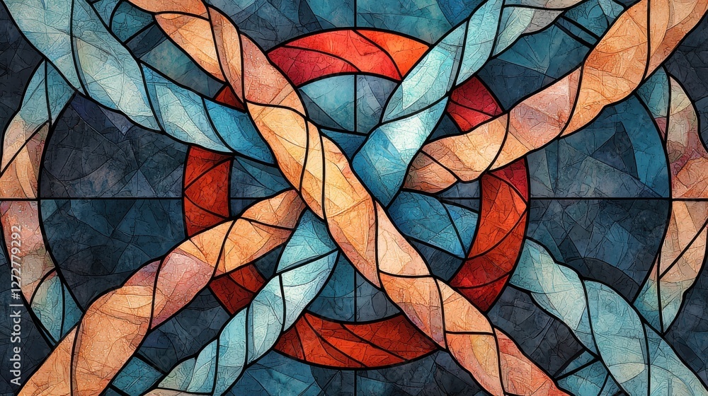Poster vibrant geometric mosaic abstract with intersecting multicolored patterns
