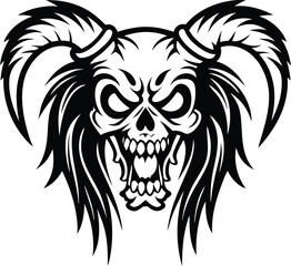 Angry mythical warrior skull silhouette vector illustration, mythical warrior skull line art vector design