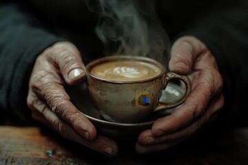 Warm Coffee in Hands with Steam Rising in Cozy Atmosphere