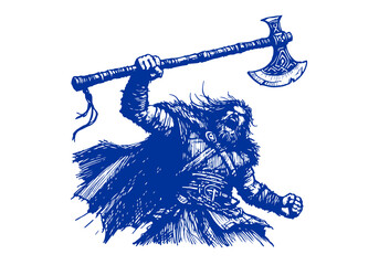 Viking Warrior drawn sketch vector