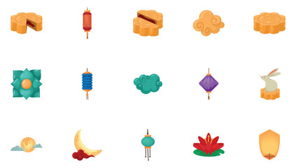 Set of Mid-Autumn Festival vector icons with a white background