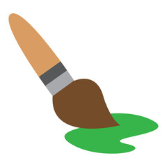 Vector Illustration of a Paintbrush with Brown Bristles and Green Paint Stroke – Artistic Tool Icon for Creative Design and Painting Concepts