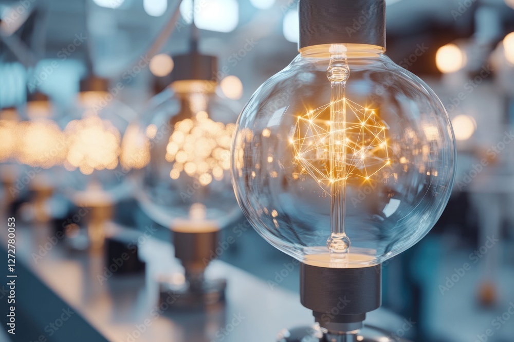 Aufkleber a glowing light bulb with a network of interconnected nodes inside, symbolizing innovation and conne