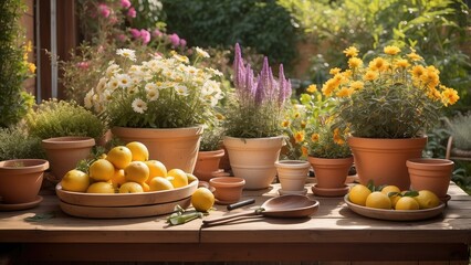 View of backyard garden in digital art style