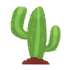 Vector Illustration of a Green Cactus with Spines in Desert Soil – Succulent Plant Icon for Nature, Desert Landscape, and Southwestern Themes