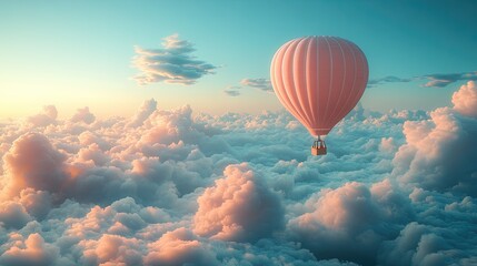 Fototapeta premium Pink Hot Air Balloon Above Clouds at Sunrise
