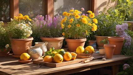 View of backyard garden in digital art style