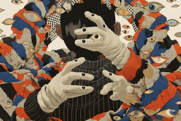 Obraz premium Abstract figure with eyes, surrounded by eyes. Possible use Modern art print