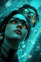 Cyberpunk Women in Futuristic Cityscape