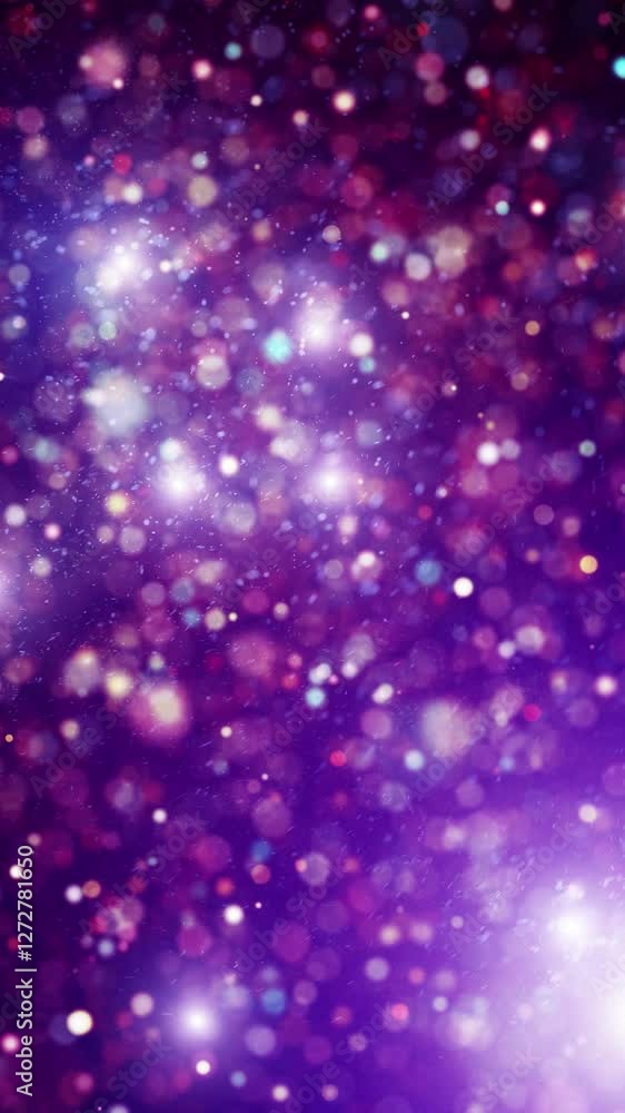 Poster looped abstract universe with blurred bokeh and lights movement vertical background.