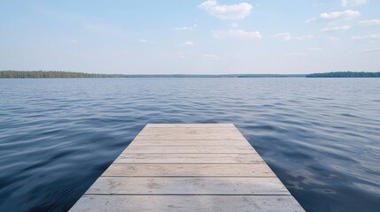 Fototapeta premium Peaceful Lake Dock Under Blue Sky