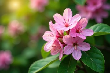 Obraz premium Honeysuckle flowers in full bloom with green leaves, nature, garden