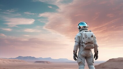 Fototapeta premium Spaceman riding a horse in outer space neon style