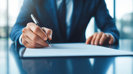 Business meeting close-up of document signing and professional collaboration