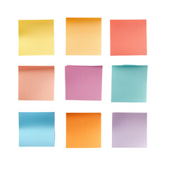 Nine pastel colored sticky notes arranged in a grid on black background