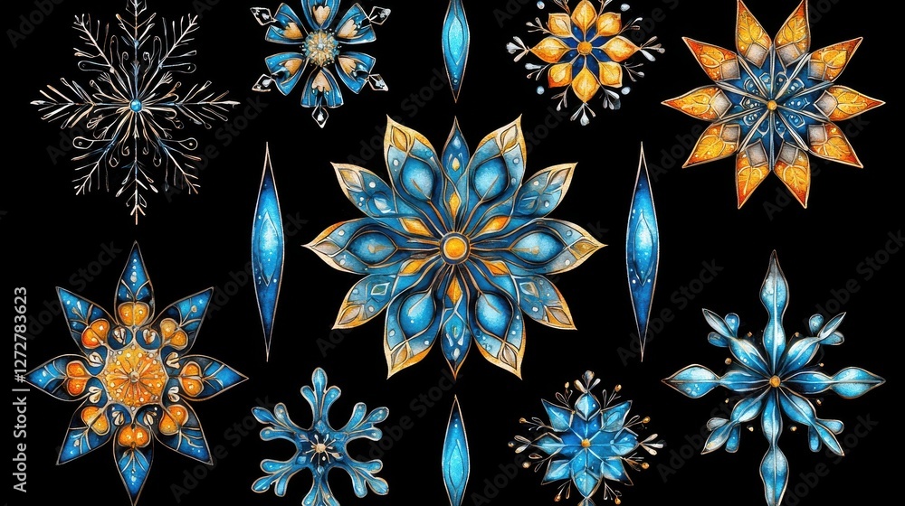 Poster intricate snowflake crystal patterns capturing the essence of winter elegance