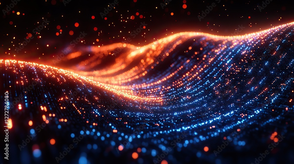Poster 3d rendering of a digital binary code matrix a visualization of the connectivity complexity,data flo