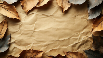 Crisp autumn leaves surround textured kraft paper background, creating warm, natural feel