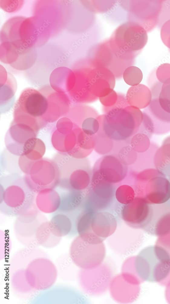 Poster violet pink and red blurred circle bokeh loop vertical motion on white background.