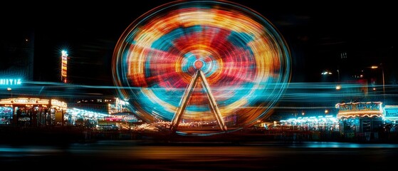 lively carnival at night with vibrant lights and colorful attractions, Generative AI