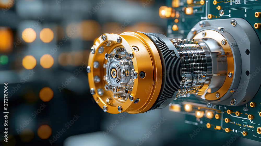 Fototapete detailed view of complex turbine system showcasing engineered rotor with intricate components and metallic finish, highlighting advanced technology and precision