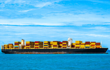 Obraz premium Aerial view of the freight shipping transport system cargo ship container. international transportation Export-import business, logistics, transportation industry concepts 