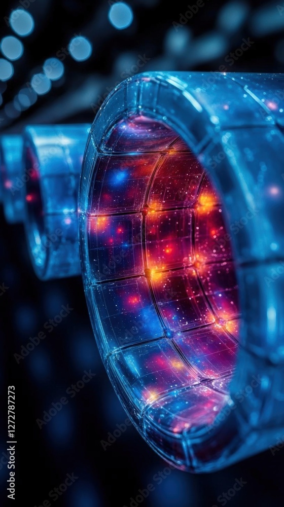 Poster abstract futuristic glowing tubes with colorful patterns