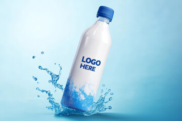 Fresh water bottle design with splash effect and customizable logo space. Ideal for branding and promotional use