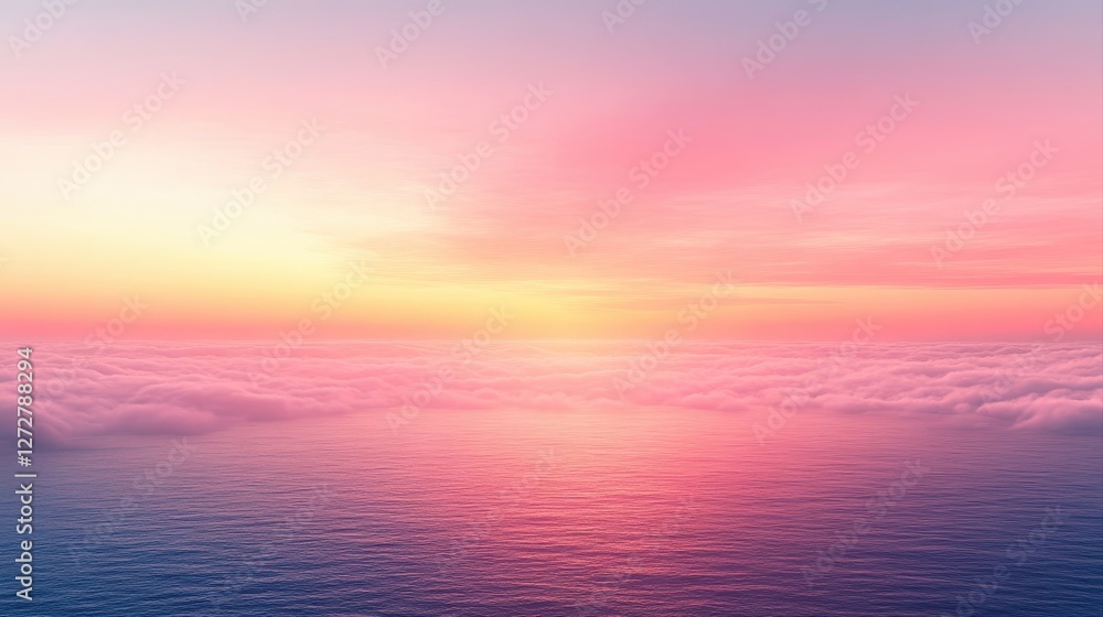 Poster pink sunset over ocean with clouds and subtle gradient fade in high resolution