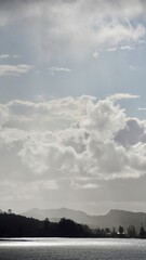 Tahiti misty coastline silhouette with moody lighting  