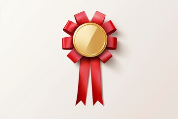 Red ribbon award seal with empty gold medal for recognition or prize