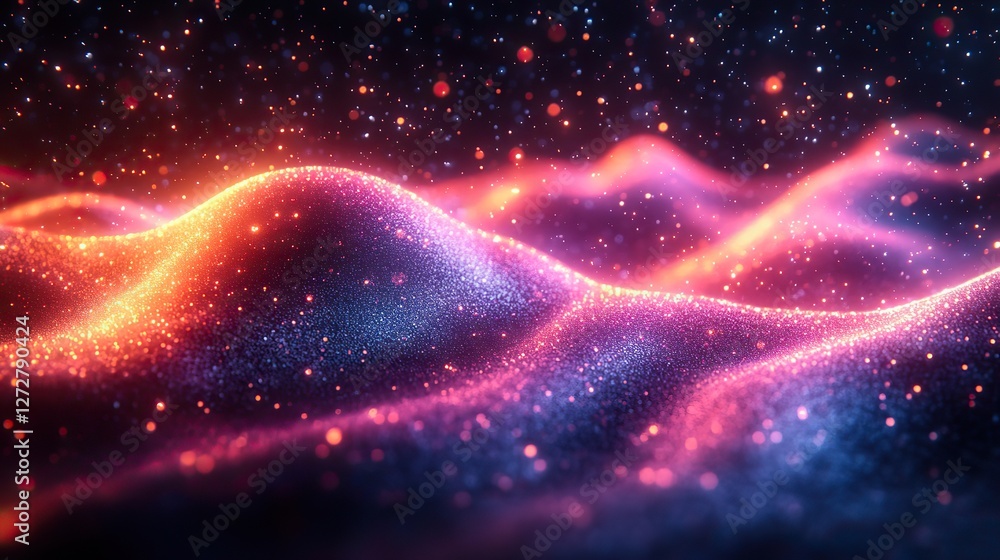 Aufkleber abstract background of colorful glowing particles pulsing to the rhythm of sound waves music visuali