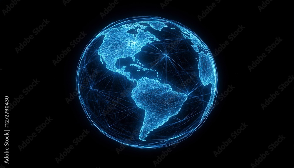 Poster digital earth model with connectivity and data visualization effects