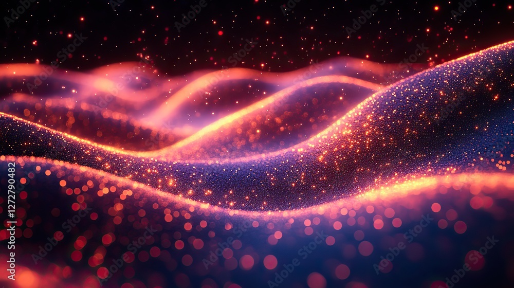 Poster abstract background of colorful glowing particles pulsing to the rhythm of sound waves music visuali
