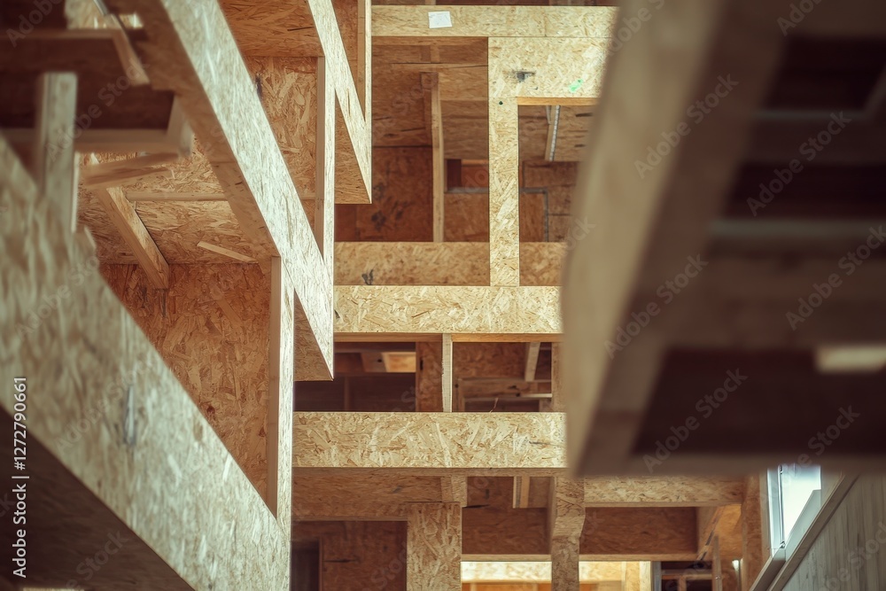 Poster abstract perspective of wooden structures in modern architecture