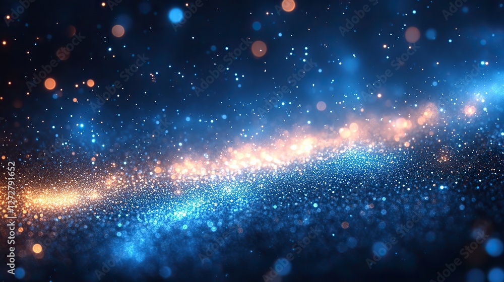 Poster abstract blue bokeh light background with soft blurred circles,bright sparkling effects