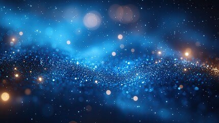 Naklejka premium abstract blue glittering bokeh light background featuring sparkling highlights,defocused circles for festive designs,celebration themes
