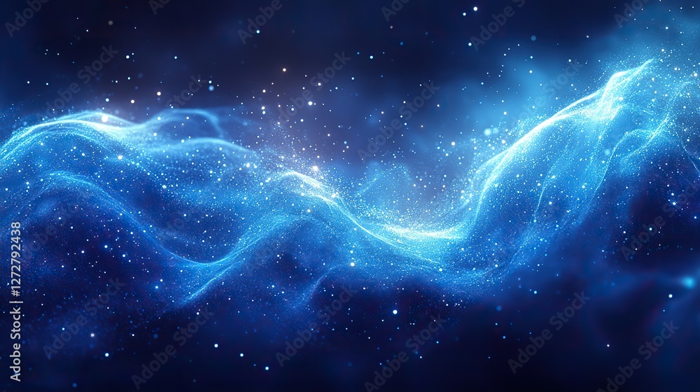 Poster abstract blue light blur with soft bokeh circles creating a dreamy,elegant background for festive de