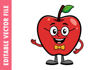 Happy Cartoon Apple Character with Bow-tie, Fun and Playful Vector Illustration