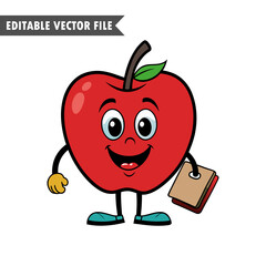 red apple cartoon character, colorful teacher apple vector design