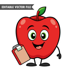red apple cartoon character holding a blank sign, colorful teacher apple vector design