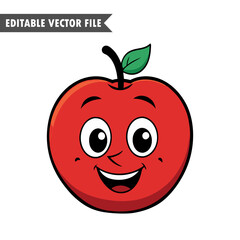 Smiling Cartoon Apple Illustration, Fun & Cute Editable Vector Design