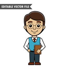 Cartoon Male Teacher Holding a Book, Cute Educational Vector Illustration