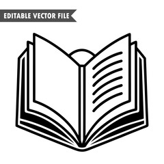 Black and White Open Book Icon, Editable Vector Illustration