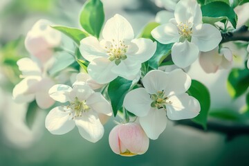 Obraz premium Floral background. Spring flowers on the branches. Blossoming apple tree in the garden