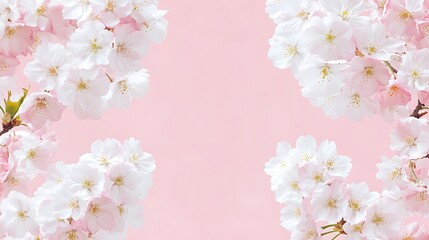 Fototapeta premium A Beautiful Frame of Cherry Blossoms Against a Soft Pink Background for Spring Vibes