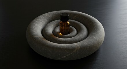 Serene presentation of essential oil bottle on stone spiral display