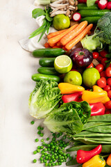 Assortment of fresh organic vegetables in rainbow colors.