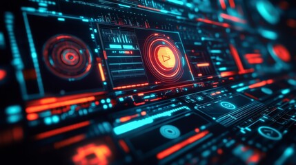 Obraz premium Futuristic Digital Interface with Neon Lights and Interactive Elements